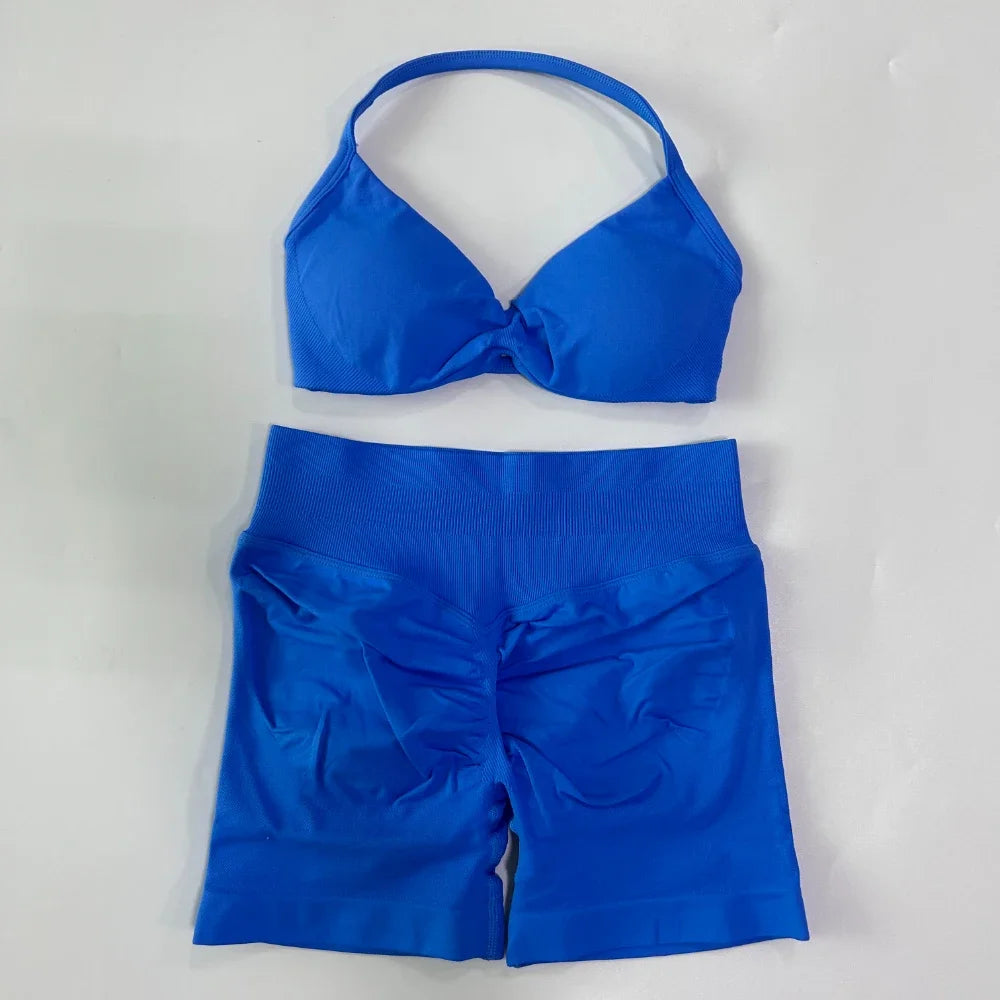 Women's Thin Strap Bra And Shorts Yoga Set