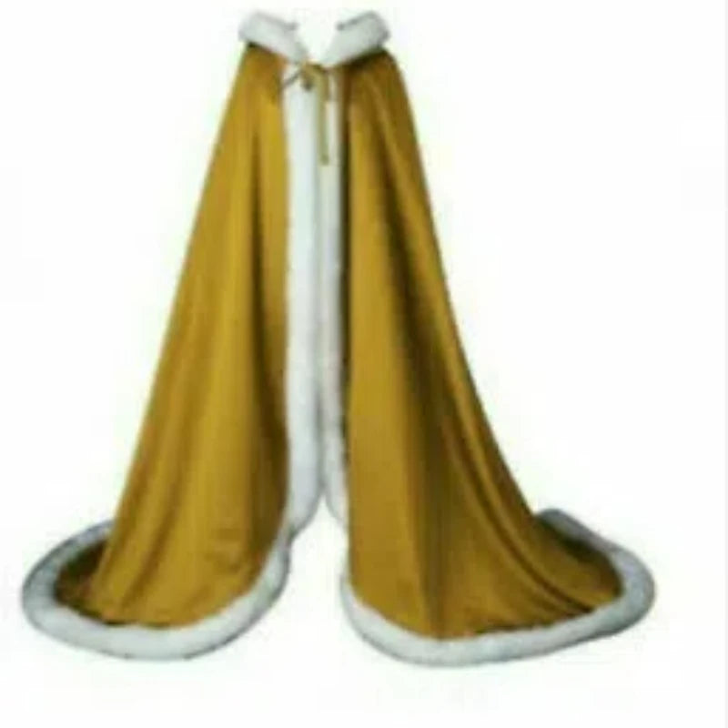 Long Hooded Plush Trim Cape for Layering over Outfits