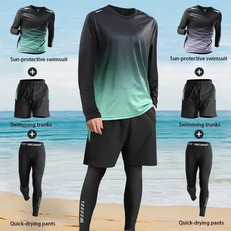 Men's Long Sleeve Rash Guard with Swim Bottom Options