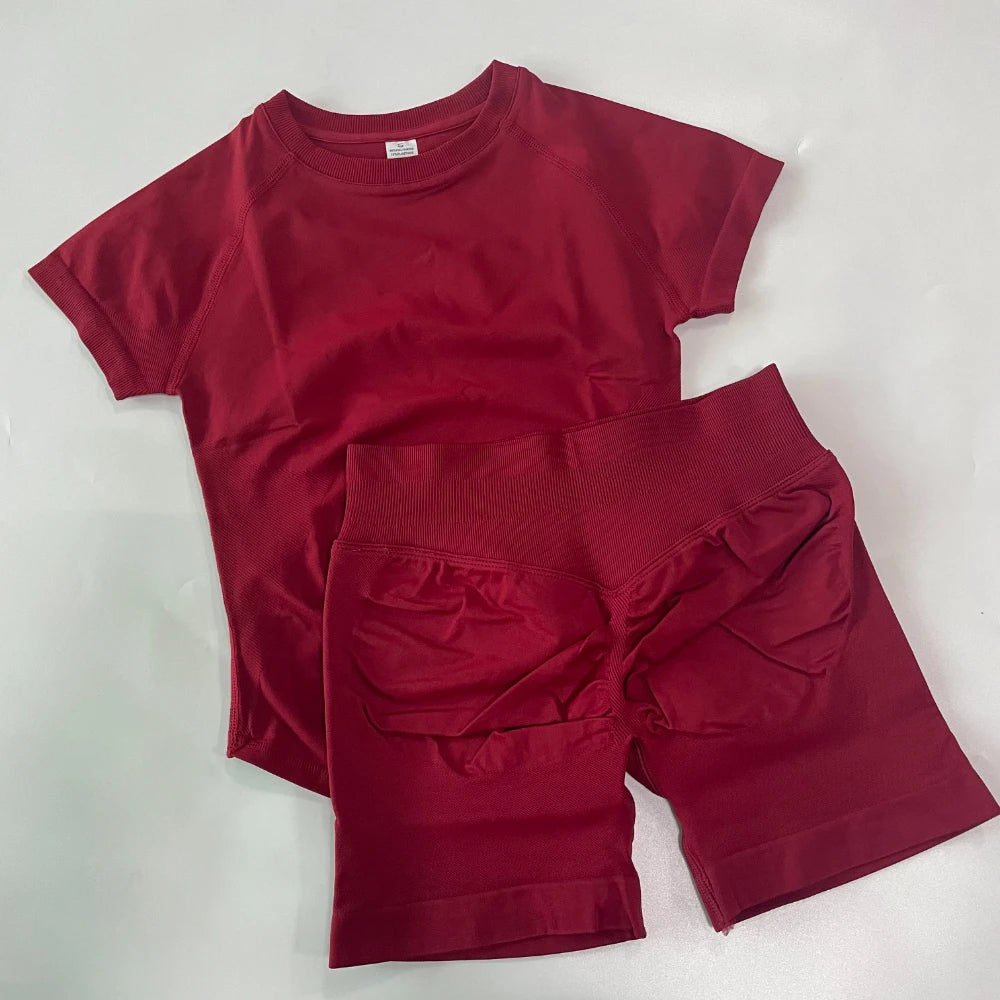 Women's Tee And Shorts Options Yoga Set For Workout Outfits