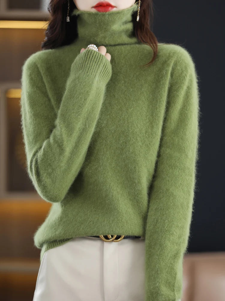 Women's Solid Long-Sleeve Turtleneck Loose Knit Pullover Sweater for Autumn Winter Outfits