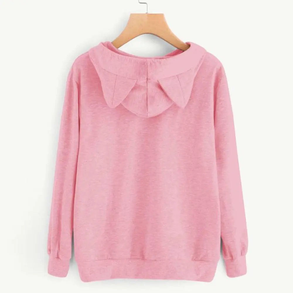 Cat Graphic Long Sleeve Pullover Casual Hoodie for Layering