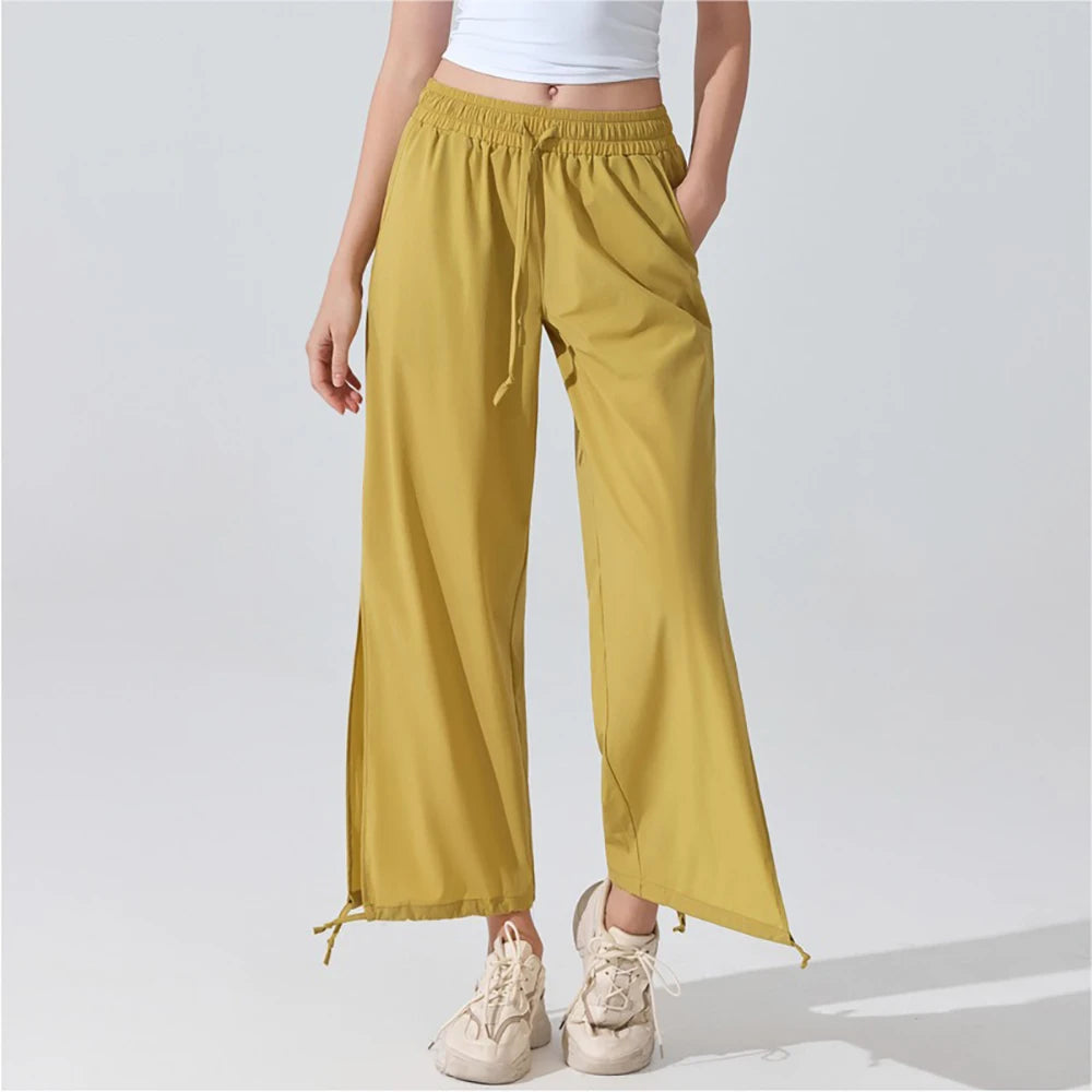 Women's High Waist Workout Pants with Wide Harem Legs and Cuffed Ankles