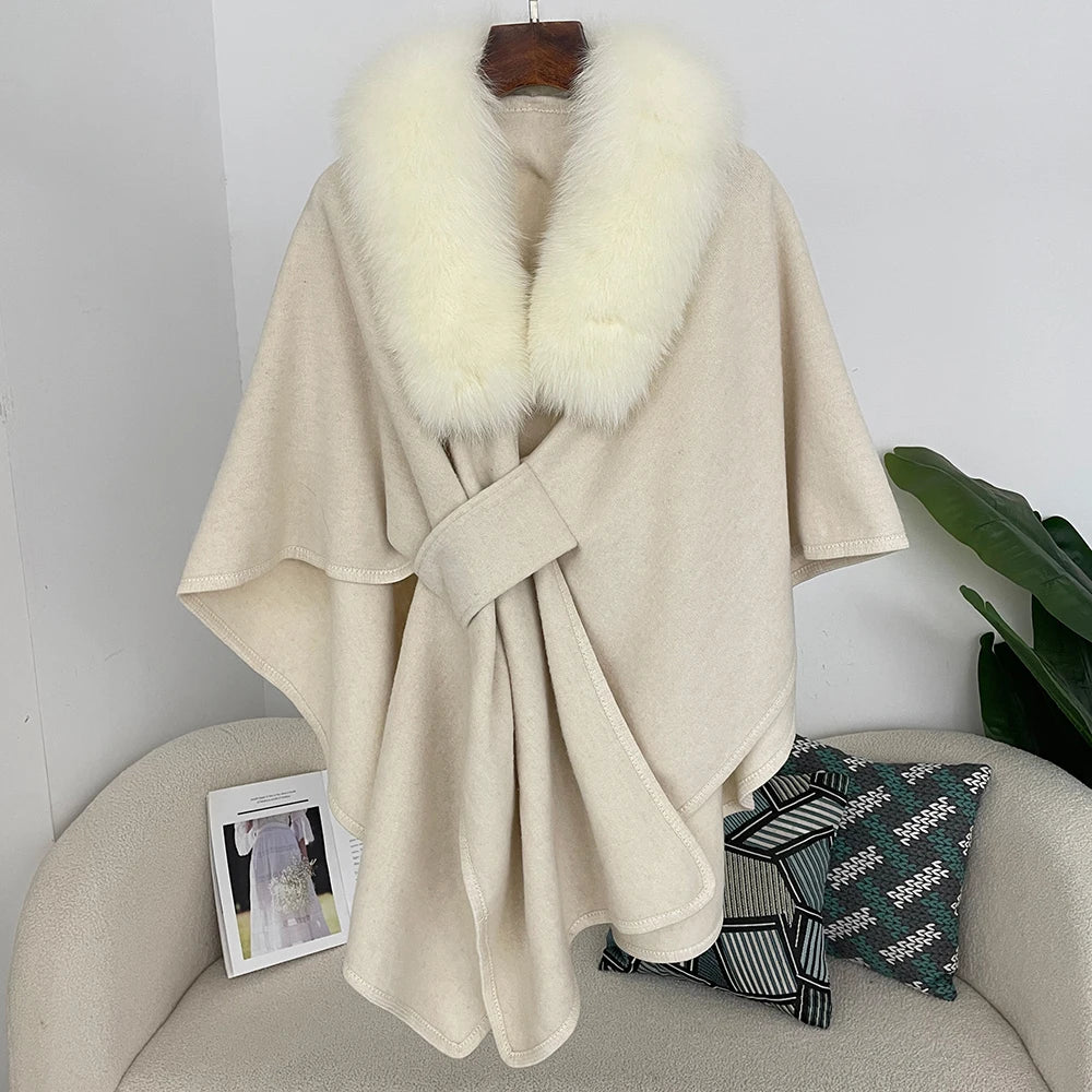 Plush Collar Tie Front Cape for Layering over Outfits