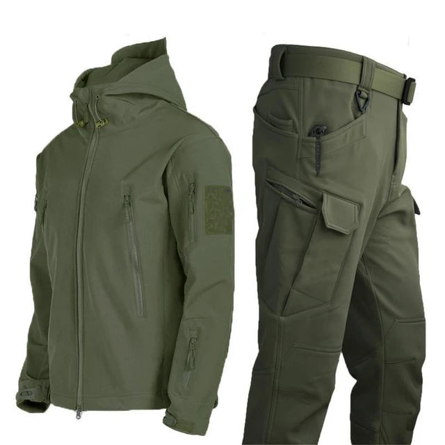 Outdoor Hooded Jacket and Trouser Clothing Set with Style Options