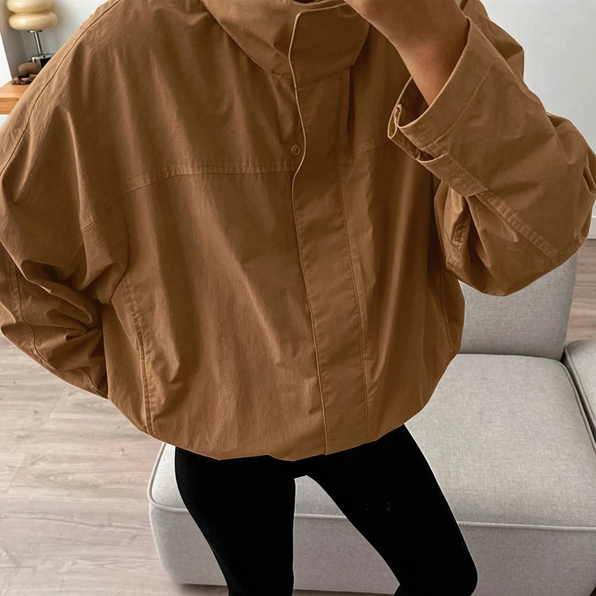 Women's Stand Collar Zip Front Jacket for Layered Outfits
