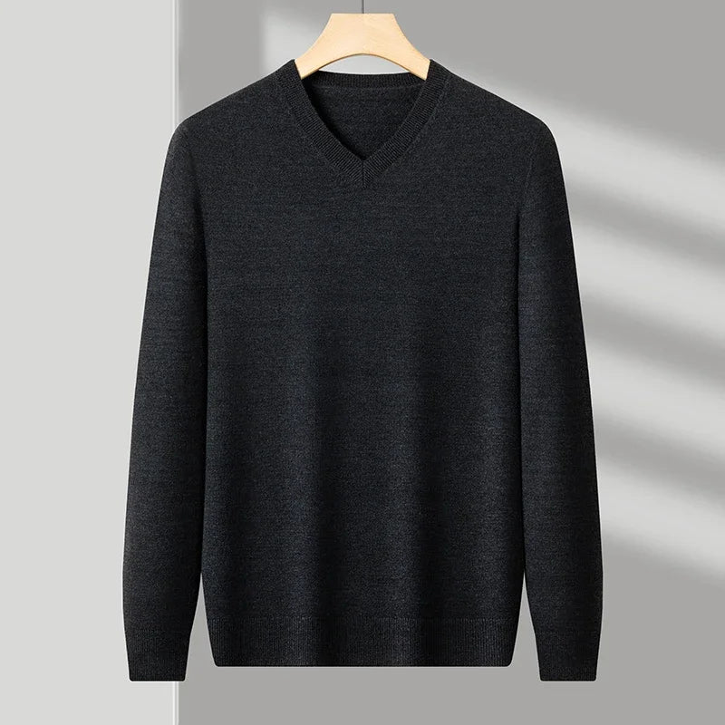 Men's V Neck Long Sleeve Knit Sweater