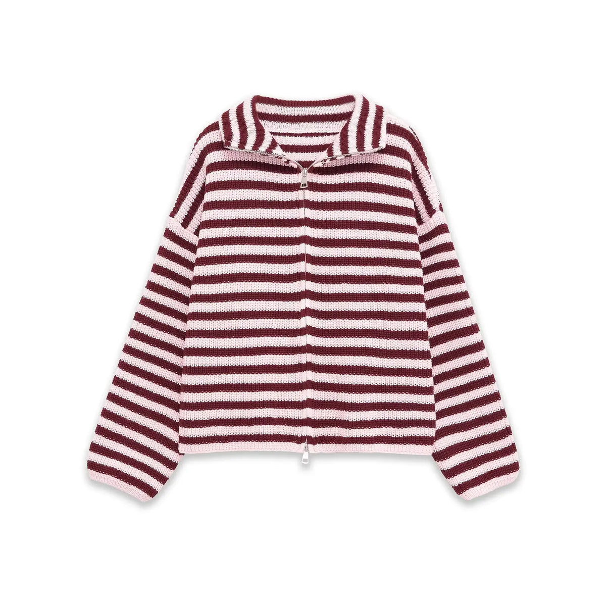 Women's Striped Full Zip Cardigan Casual Knit Layer