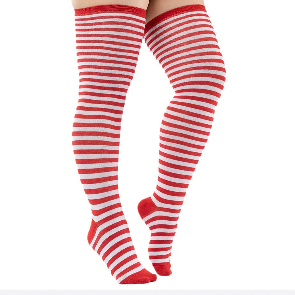 Plus Size Thigh High Socks with Striped Style Options