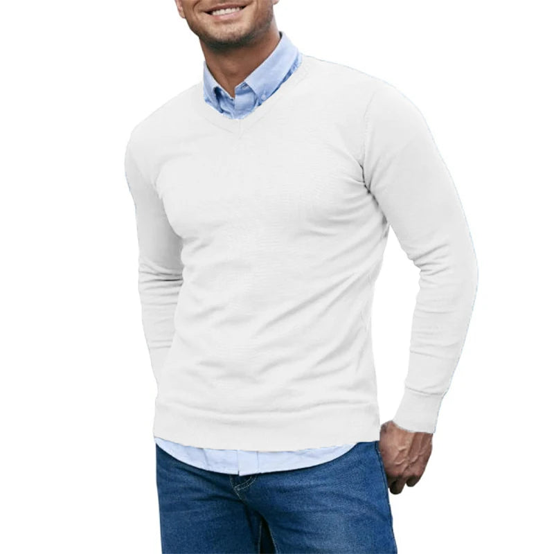 Men's V Neck Long Sleeve Knit Sweater