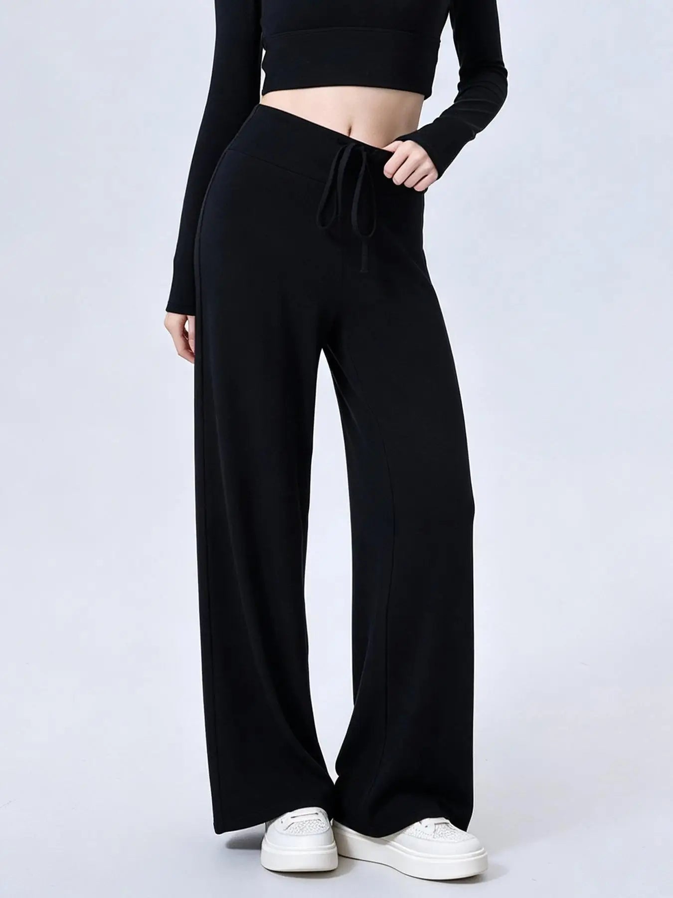 Women's Drawstring Waist Nylon Blend Wide Leg Pants for Yoga and Pilates
