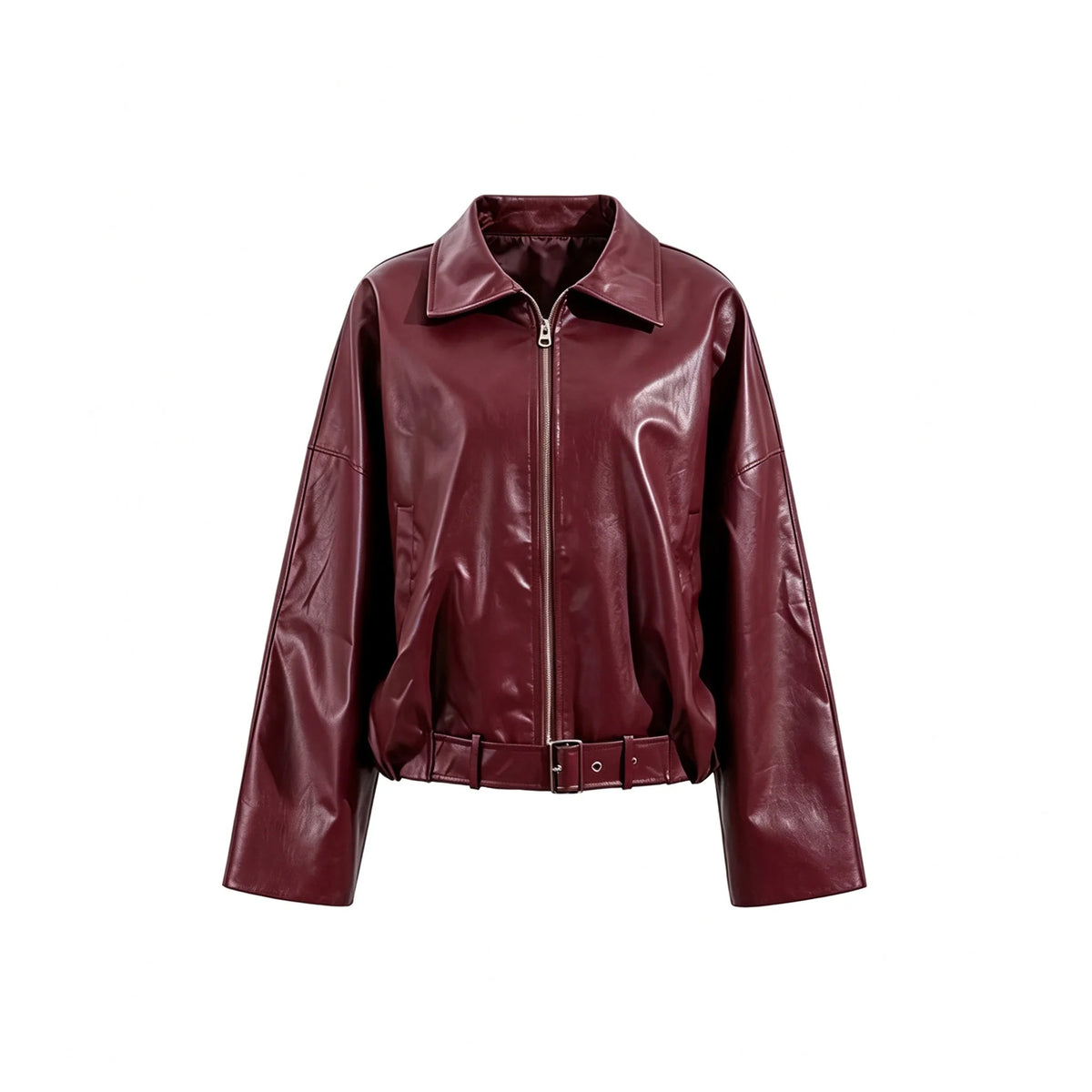 Women's Faux-Leather Lapel Zip-Front Jacket