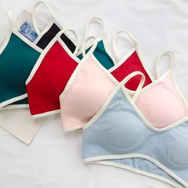Women's Contrast Trim Thin Strap Sports Bra