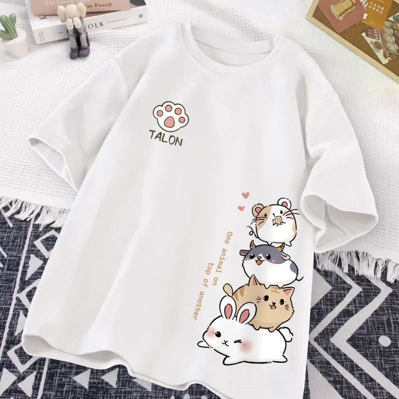Women's Cartoon Hamster Short-Sleeve Loose T-Shirt
