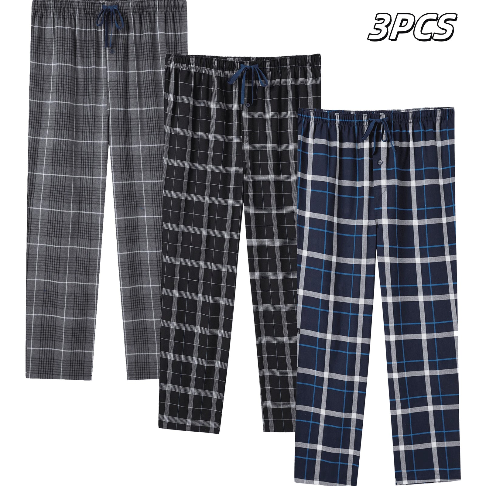 Men's Plaid Elastic Waist Lounge Pants with Pack Options