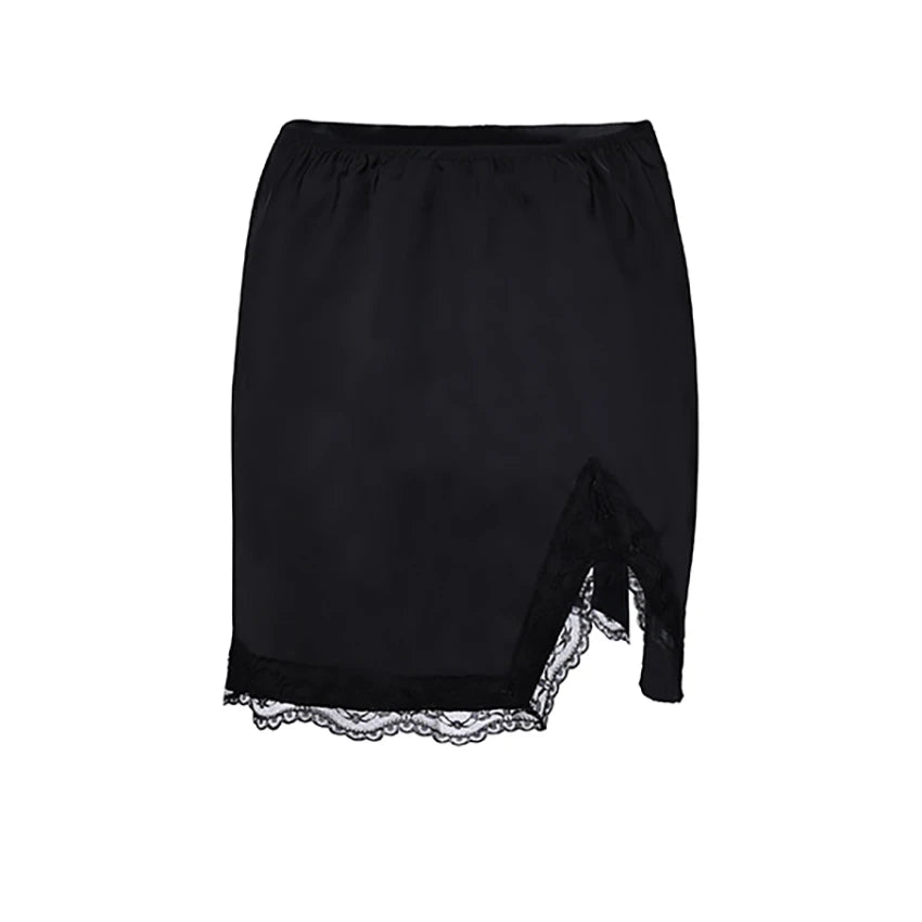 Women's Polyester-Elastane High-Waist Satin Split-Hem Pencil Mini Skirt for Summer Evening Outfits