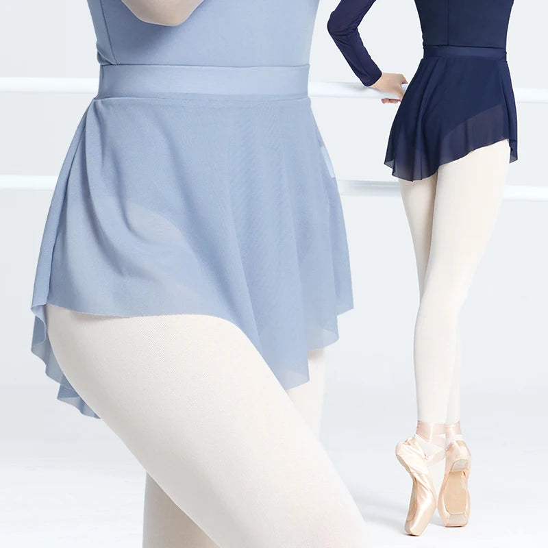 Women's Short Mesh Ballet Skirt with Side Split and Elastic Waist