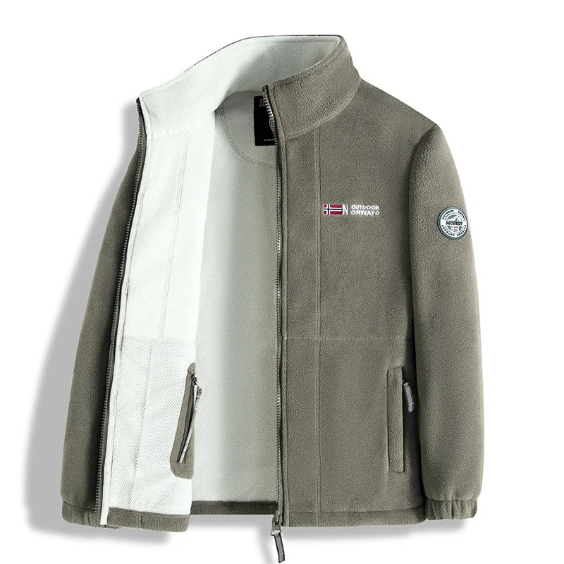 Men's Stand Collar Fleece Zip Front Jacket