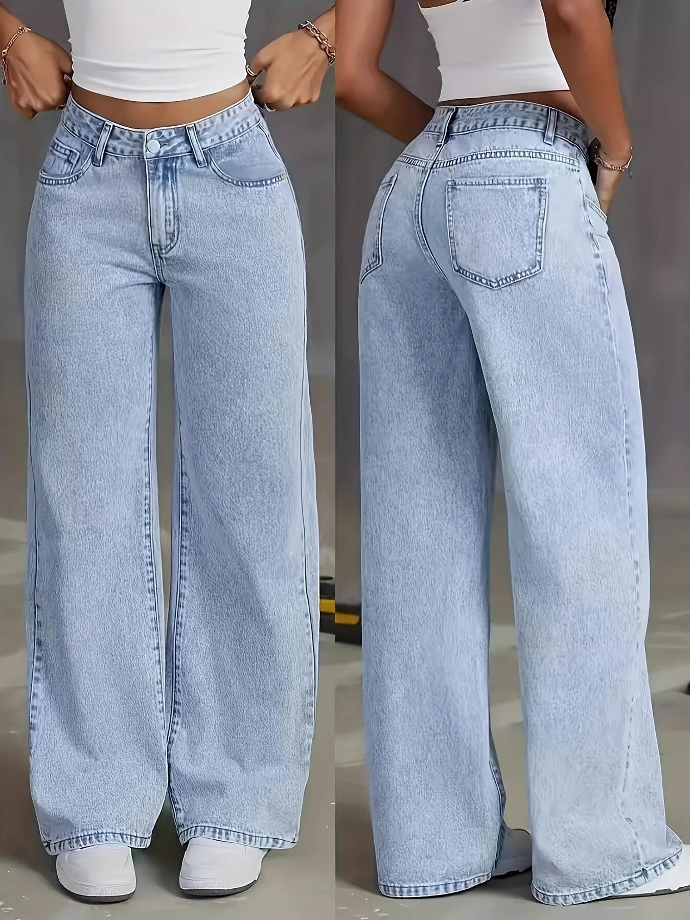 Women's Light-Blue High-Waist Loose Wide-Leg Jeans