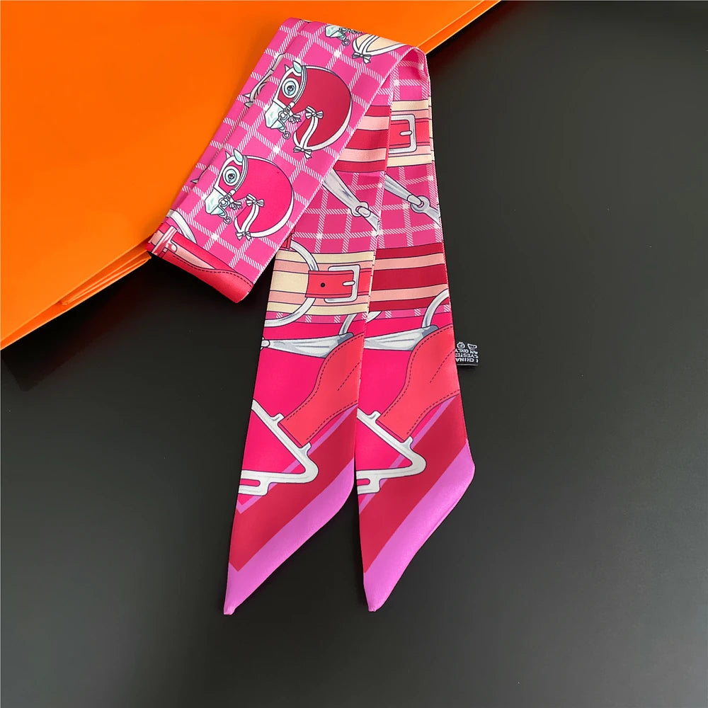 Horse Motif Skinny Scarf with Decorative Printed Patterns