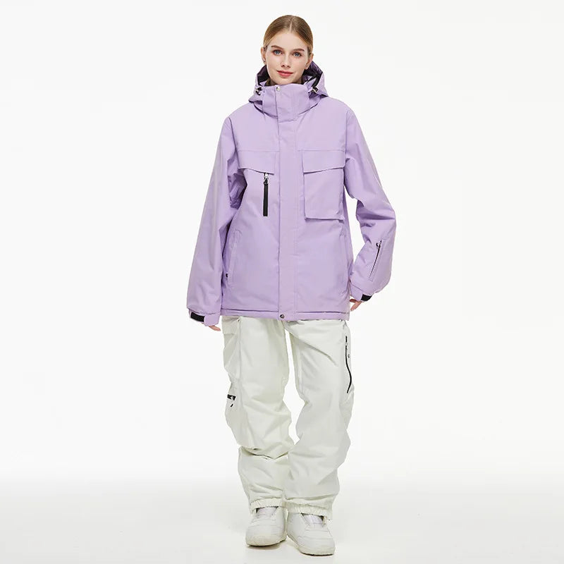 Hooded Ski Jacket and Pants Clothing Set with Style Options