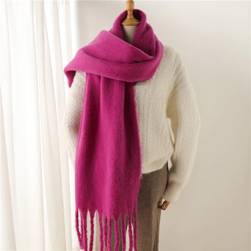 Solid Long Fringed Scarf for Draped Neck Styling