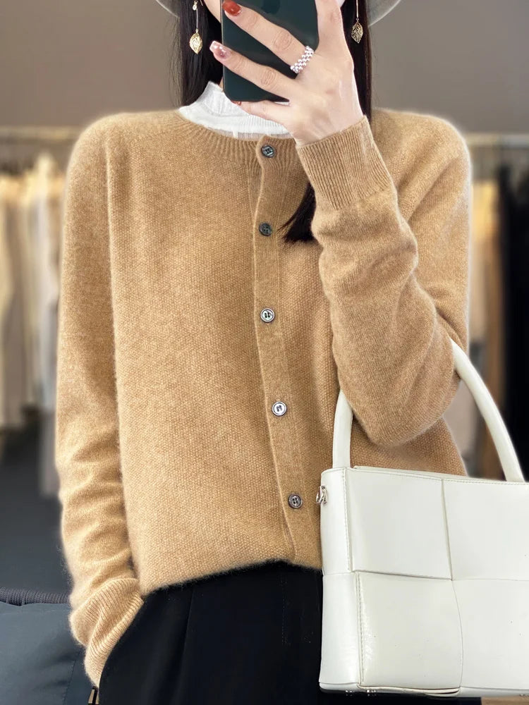 Women's Crew Neck Button Front Cardigan Casual Knit Layer