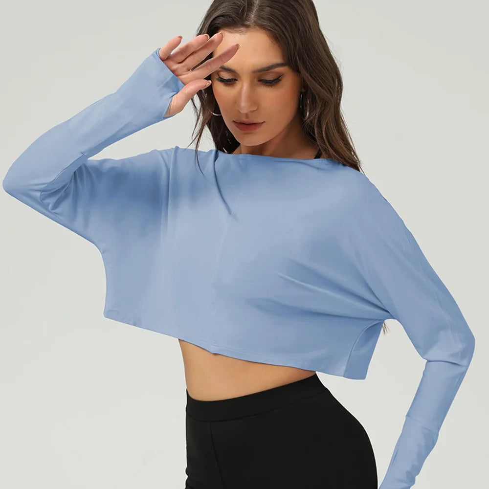 Women's Loose-Fit Long-Sleeve Workout Crop Top