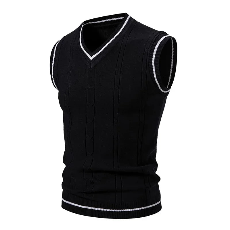 Men's Contrast Trim V Neck Knit Vest