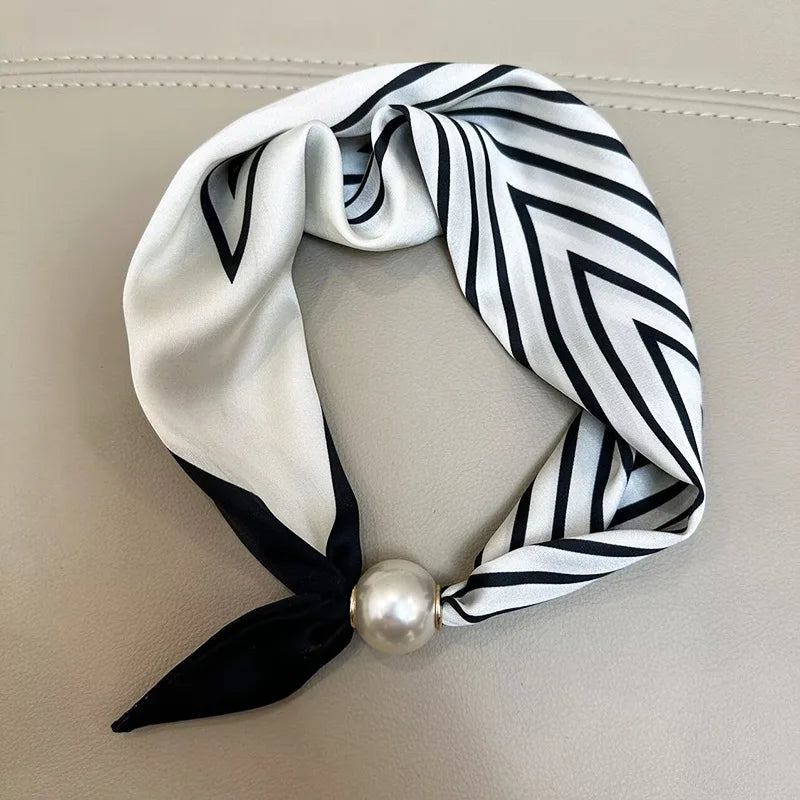 Printed Neck Scarf with Decorative Pearl Style Clasp Options