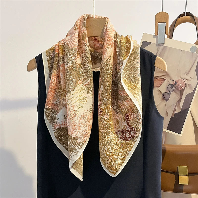 Printed Square Scarf with Polka Dot Pattern Options