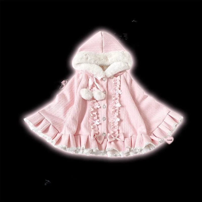 Hooded Bow Ruffle Cape for Layering over Outfits