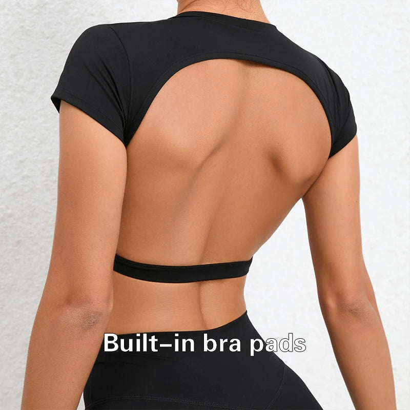 Women's Open Back Cap Sleeve Sports Crop Top