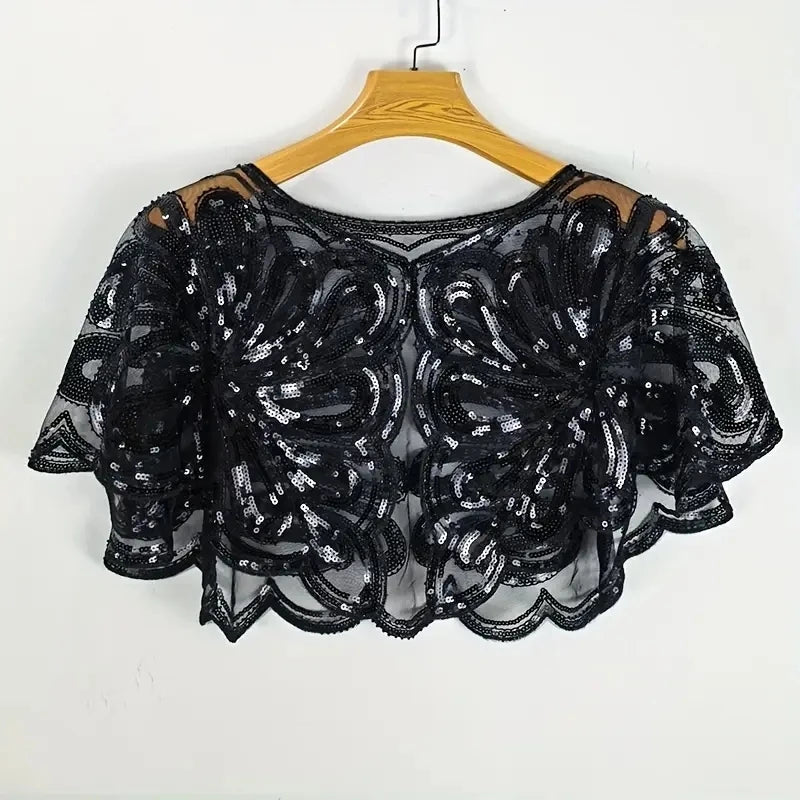 Floral Sequin Capelet for Layering over Dresses and Tops