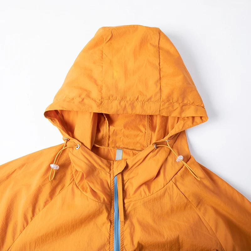 Hooded Long Sleeve Full Zip Outdoor Hiking Jacket with Pockets