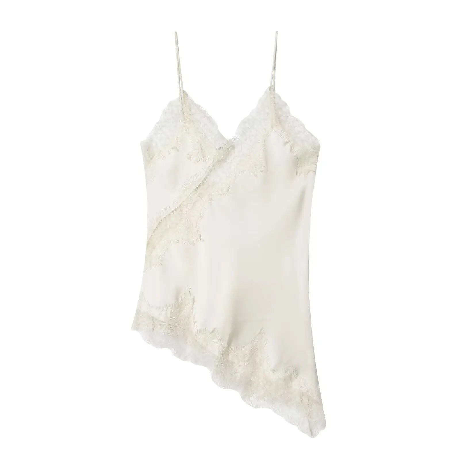 Women's Asymmetric Lace Trim Polyester Camisole with an Open Back
