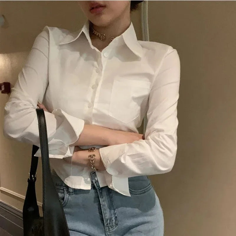 Women's Long Sleeve Button Front Pocket Detail Shirt
