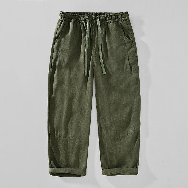 Cotton-Linen Regular-Fit Casual Pants with Elastic Waist for Everyday Wear and Travel
