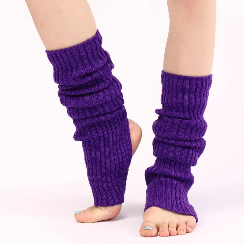 Colorful Long Ribbed Leg Warmers with Stirrup Foot Shape