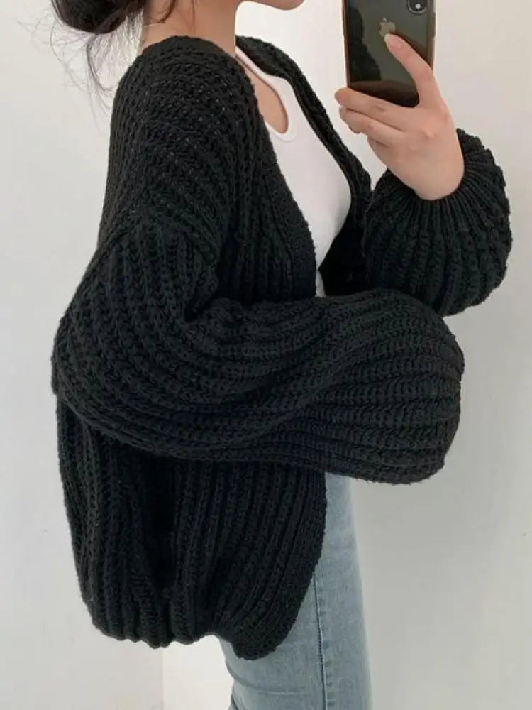 Women's Open Front Chunky Knit Cardigan Casual Knit Layer