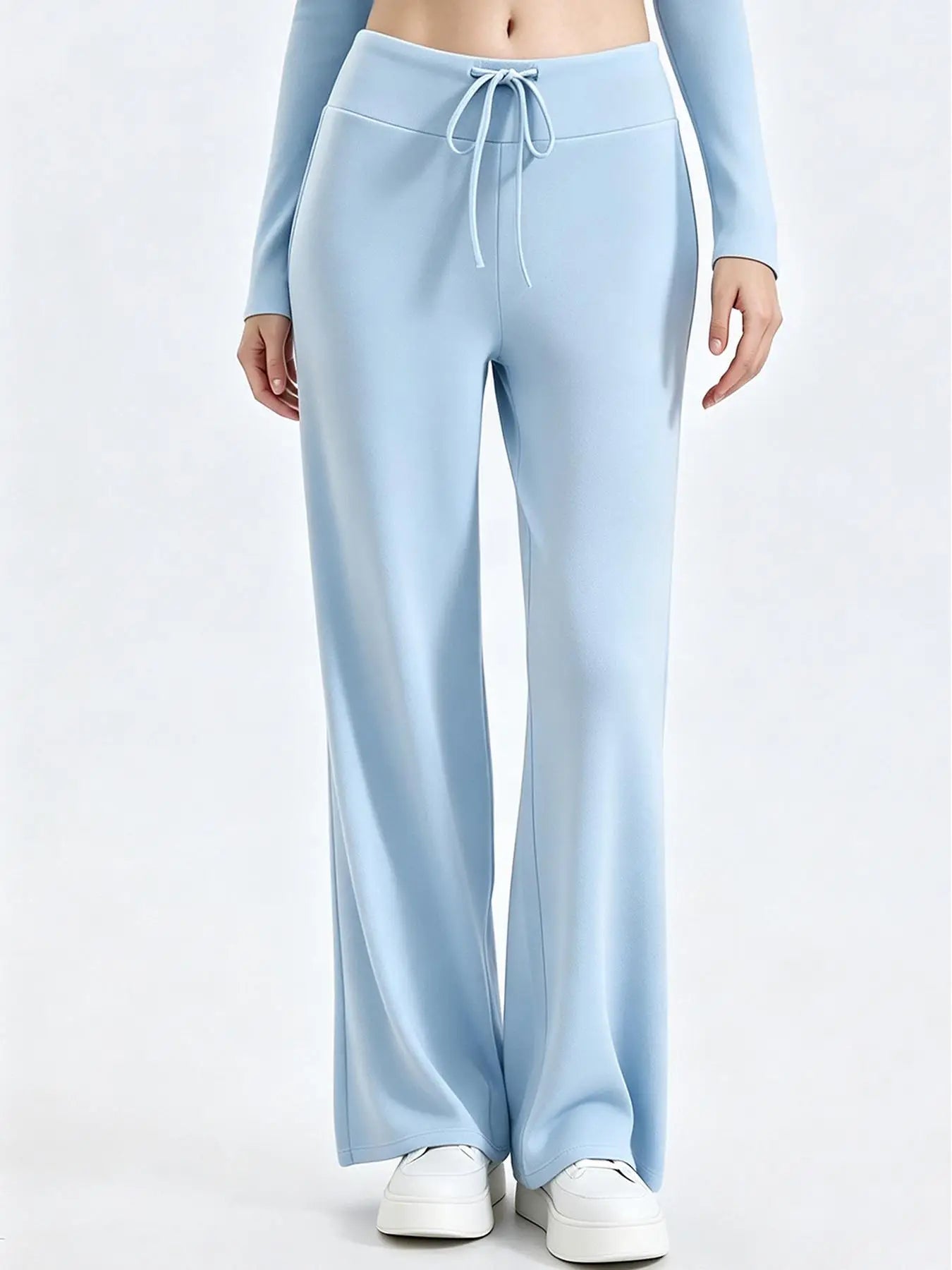 Women's Drawstring Waist Nylon Blend Wide Leg Pants for Yoga and Pilates