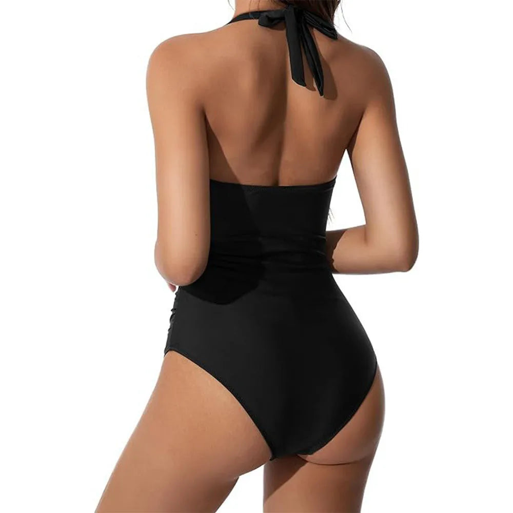 Halter Cross-Front Ruched One-Piece Swimsuit