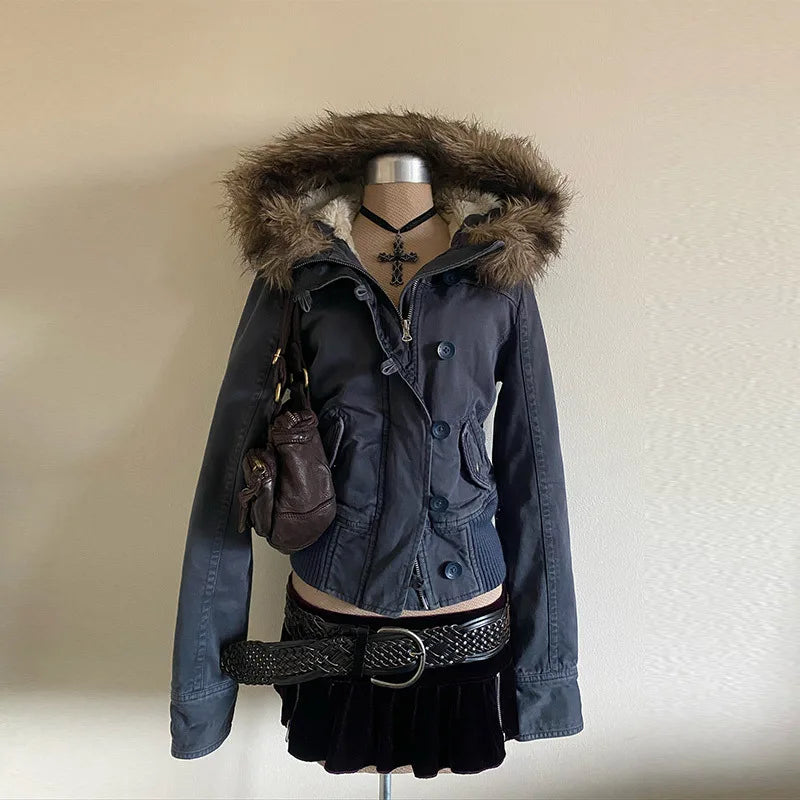 Faux-Fur-Trim Cropped Zip-Front Jacket