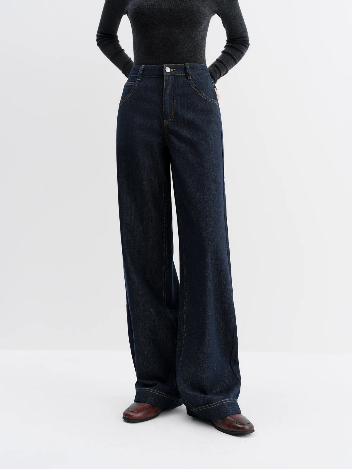 Women's Dark Wide Leg Denim Jeans For Everyday Outfits