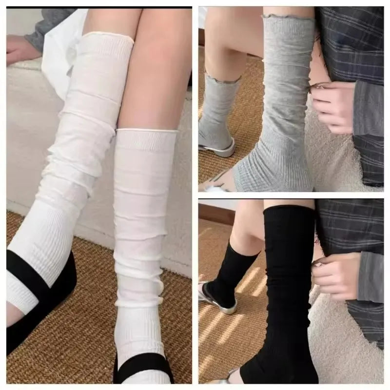 Solid Footless Leg Warmers with Decorative Lace Cuffs