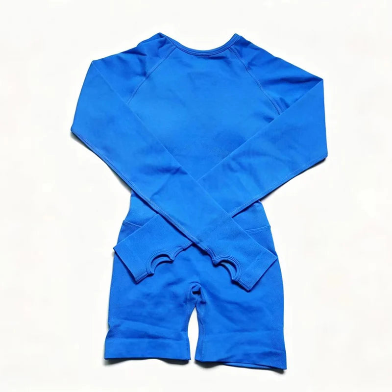 Women's Long Sleeve Nylon Blend Workout Romper with Large Back Cutout