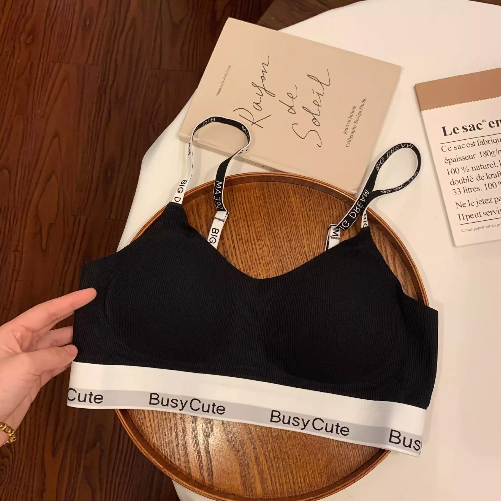 Women's Cotton Bralette with Contrast Letter Band
