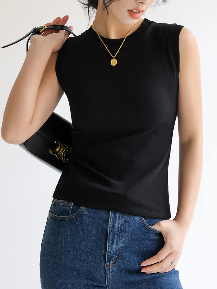 Women's Solid Tank Top with Round Neckline and a Sleeveless Design