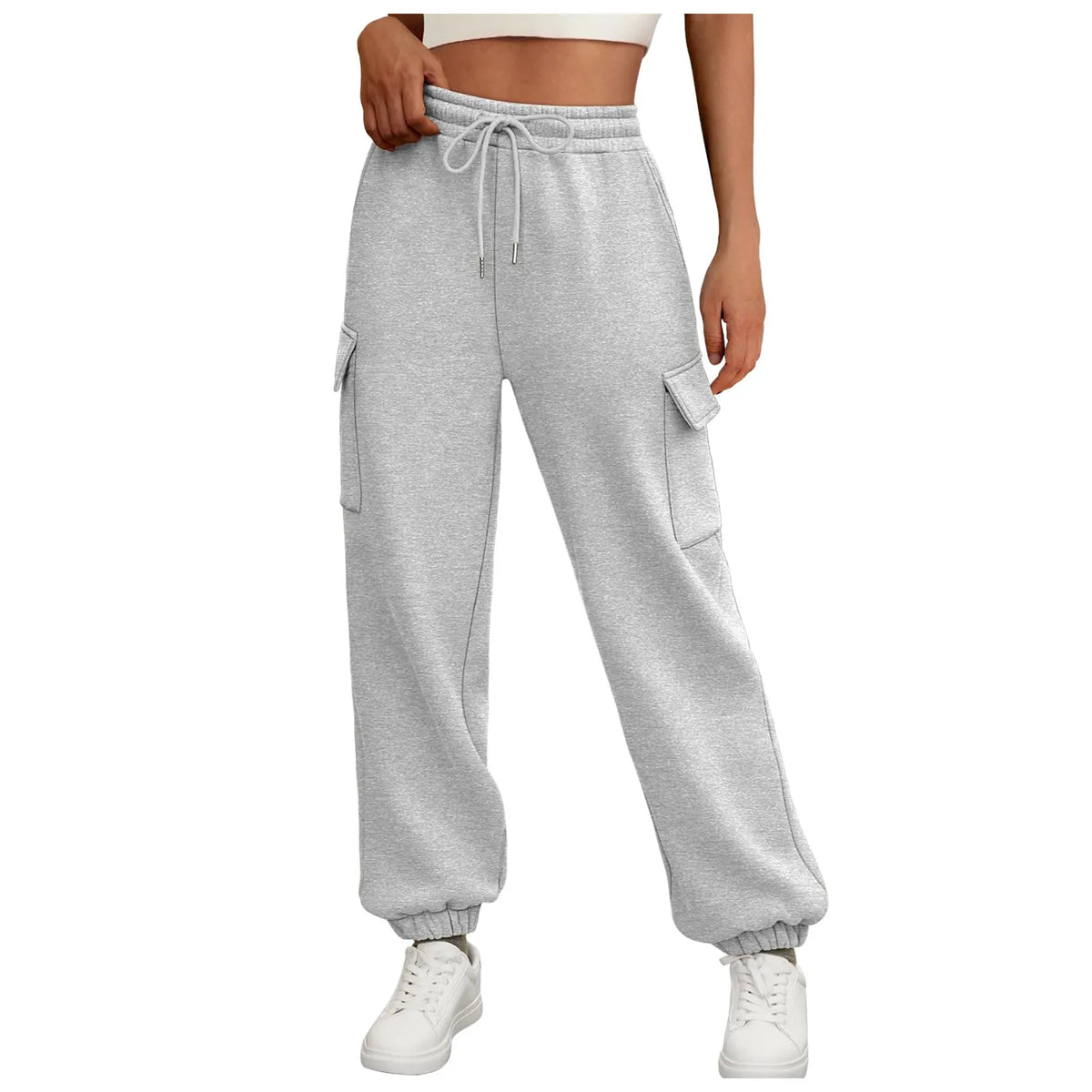 Women's Cargo Joggers with Drawstring Waist and Fleece Lined Design