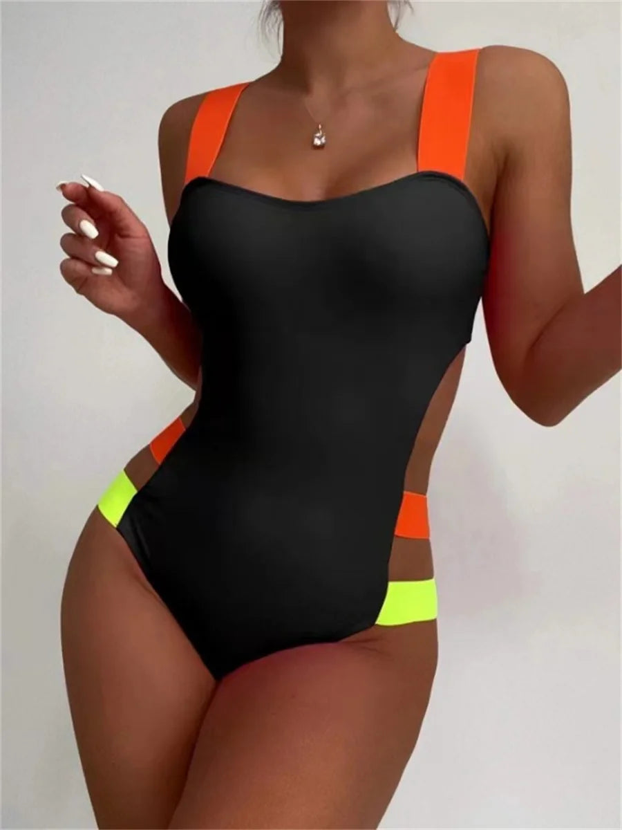 Contrast Strap Cutout One-Piece Swimsuit